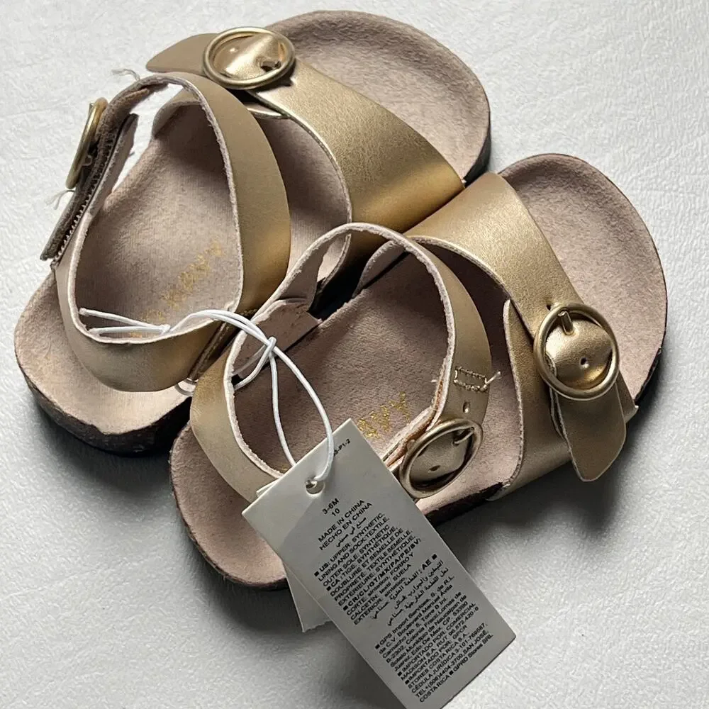 Old Navy Faux Leather Baby GOLD Double Strap Buckle Sandals Sz 3-6M